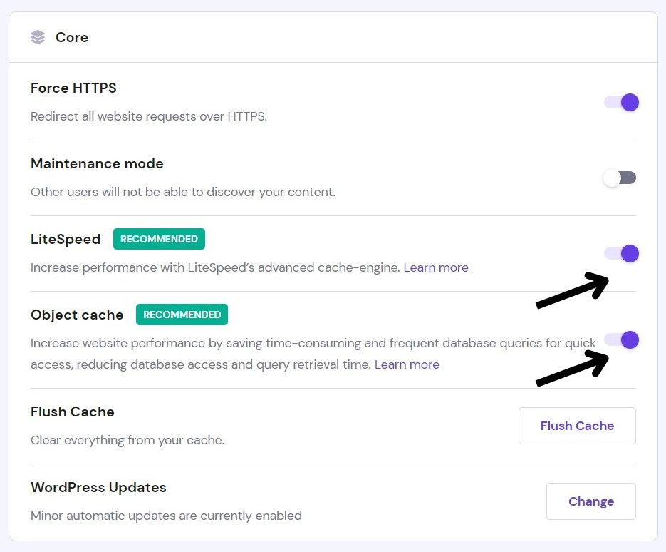 hostinger litespeed and object cache for wordpress